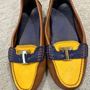 Tory Burch driving blue/yellow shoes size 5